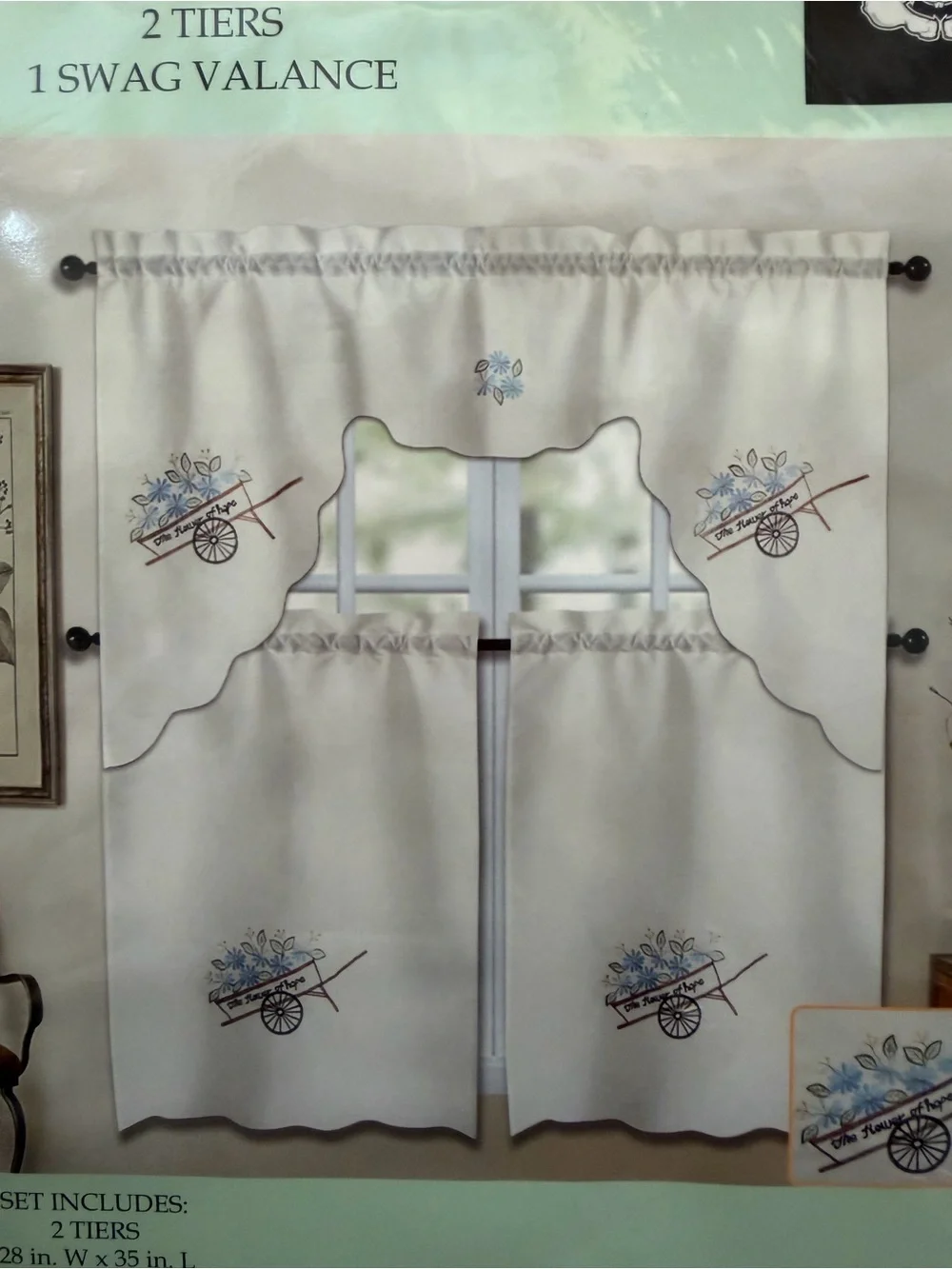 2-Tiers 1 Swag Valance Kitchen Curtain Set in Cream
